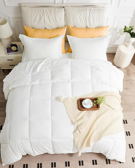 King Size Comforter Set - 3 Pieces, 1 Reversible Comforter and 2 Pillowcases,Soft Quilted Warm Fluffy Cooling Bedding for All Season,White - LeafyLoom