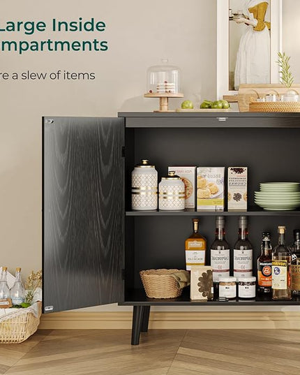 Buffet Cabinet with Storage, Storage Cabinet with 2 Doors, Black Cabinet with Solid Wood Feet, Sideboard Cabinet Accent Cabinet, for Kitchen, Entryway, Living Room - LeafyLoom