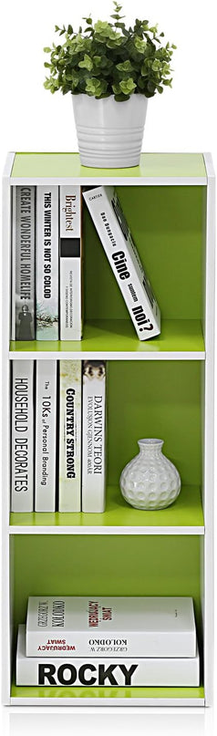 Furinno Pasir 3-Tier Open Shelf Bookcase, White/Green 11003WH/GR - LeafyLoom