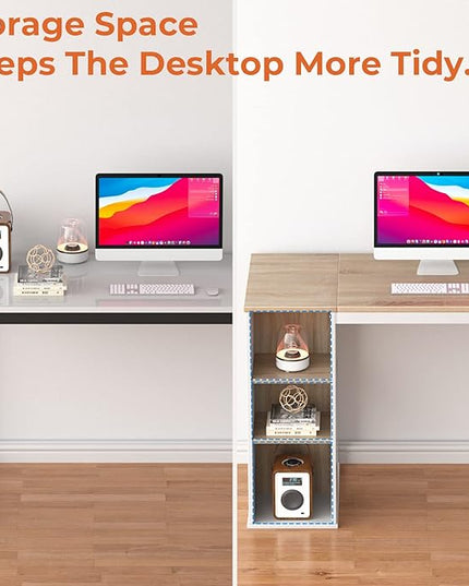 Coavas Computer Desk with Storage, Home Office Desk with Adjustable Shelves, Simple Style Writing Study Desk with Metal Frame, Modern Design PC Laptop Desk, 47 inch, Oak - LeafyLoom
