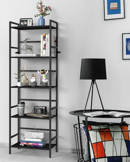 DOMYDEVM Black Tall Bookshelf Storage Organizer, 5 Tier Industrial Freestanding Bookshelf, Large Storage Tired Shelves, Metal Bookshelf 52.76in(H) for Small Space, Home Office, Living Room, Bedroom - LeafyLoom