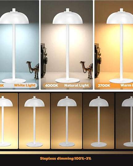 2 Pack Cordless Table Lamp, 5000mAh Portable Rechargeable Table Lamp, 3 Color Modes Stepless Dimming Table Light with Memory Function, for Dinner, Patio, Home, Restaurant.(White) - LeafyLoom
