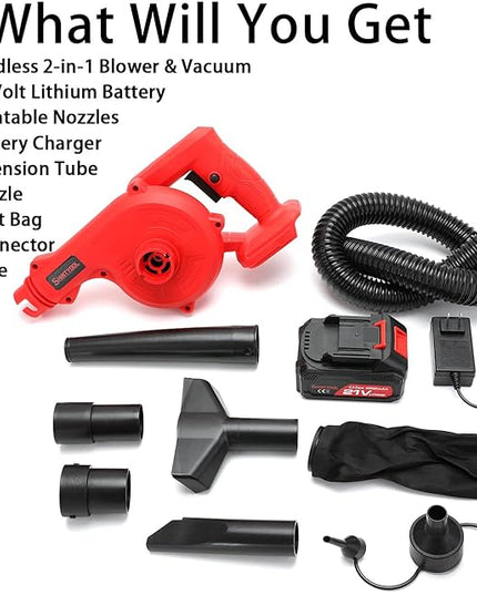 Mini Leaf Blower Red,2-in-1 Cordless Small Blower with 4.0Ah Battery and Charger,21v Blower for Inflating,Blowing Leaf,Clearing Dust & Small Trash,Car by SHINTYOOL - LeafyLoom