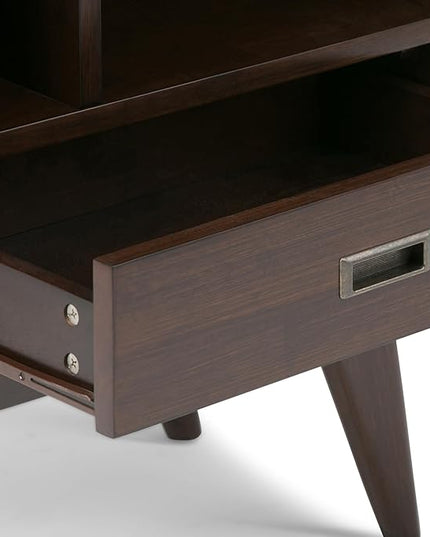SIMPLIHOME Draper SOLID HARDWOOD 22 Inch Mid Century Modern Bookcase and Storage Unit in Medium Auburn Brown, For the Living Room, Study Room and Office - LeafyLoom