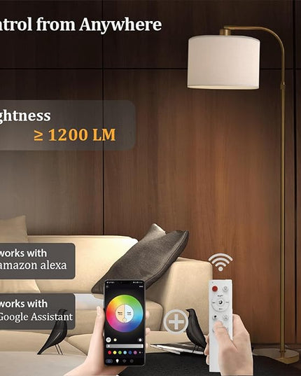 Gold Floor Lamp with Remote Control, 1200 Lumens 15W LED Bulb Included, Adjustable Height Arc Floor Lamps for Living Room, Modern Gold Standing Lamp Dimmable Floor Lamp for Bedroom, Office - LeafyLoom