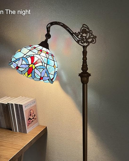 Capulina Tiffany Floor Lamp 62 Inches Height Antique Victorian Style Stained Glass Soft Light Arched Gooseneck Adjustable Angle Reading Lamp for Living Room Bedroom Home Office - LeafyLoom