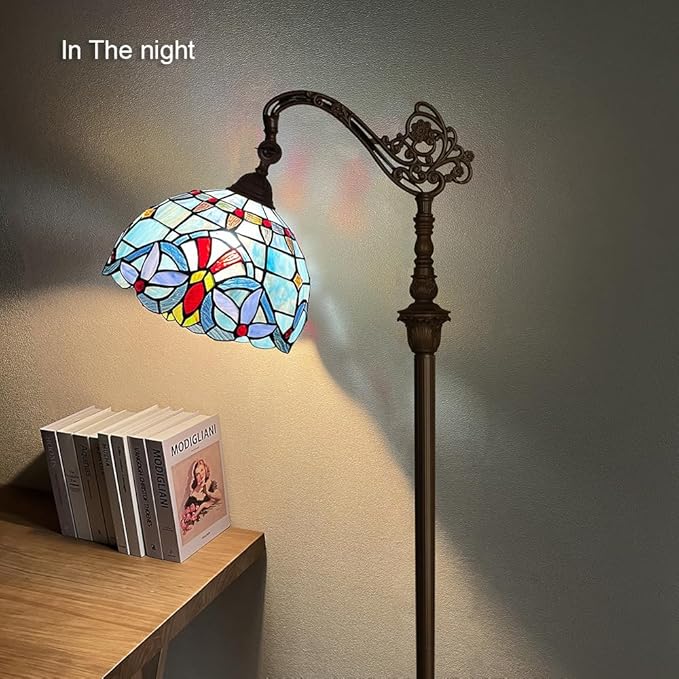 Capulina Tiffany Floor Lamp 62 Inches Height Antique Victorian Style Stained Glass Soft Light Arched Gooseneck Adjustable Angle Reading Lamp for Living Room Bedroom Home Office - LeafyLoom