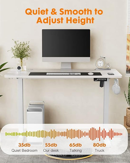 Sweetcrispy Standing Desk Adjustable Height, 48inch Electric Sit Stand up Desk for Home Office, Modern Rising Work Table for Computer Laptop, Lift Gaming Desk Sturdy Ergonomic Workstation, White - LeafyLoom