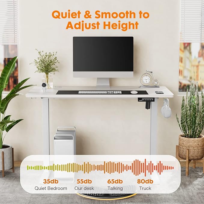 Sweetcrispy Standing Desk Adjustable Height, 48inch Electric Sit Stand up Desk for Home Office, Modern Rising Work Table for Computer Laptop, Lift Gaming Desk Sturdy Ergonomic Workstation, White - LeafyLoom