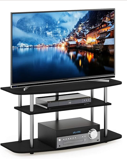 Furinno Frans Turn-N-Tube TV Stand for TV Size up to 43 Inch, 3-Tier, Black Oak - LeafyLoom