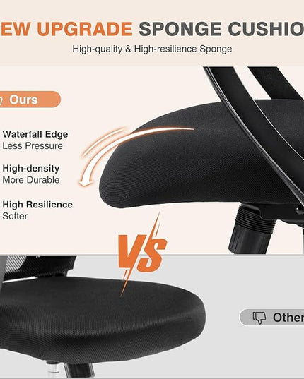 Sweetcrispy Office Computer Desk Chair, Ergonomic High-Back Mesh Rolling Work Chairs with Wheels and Adjustable Headrests, Comfortable Lumbar Support, Comfy Armrest for Home, Bedroom, Study,Black - LeafyLoom