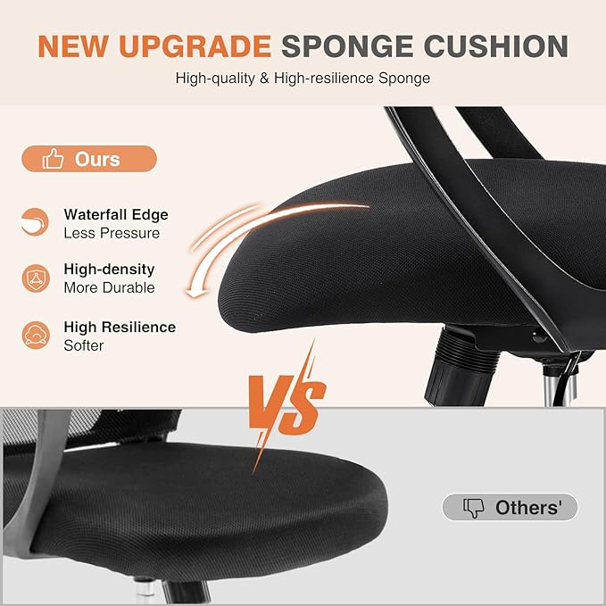 Sweetcrispy Office Computer Desk Chair, Ergonomic High-Back Mesh Rolling Work Chairs with Wheels and Adjustable Headrests, Comfortable Lumbar Support, Comfy Armrest for Home, Bedroom, Study,Black - LeafyLoom