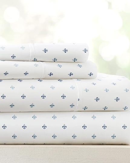 Linen Market 4 Piece Queen Bedding Sheet Set (Navy Blue Lilies) - Sleep Better Than Ever with These Ultra-Soft & Cooling Bed Sheets for Your Queen Size Bed - Deep Pocket Fits 16" Mattress - LeafyLoom