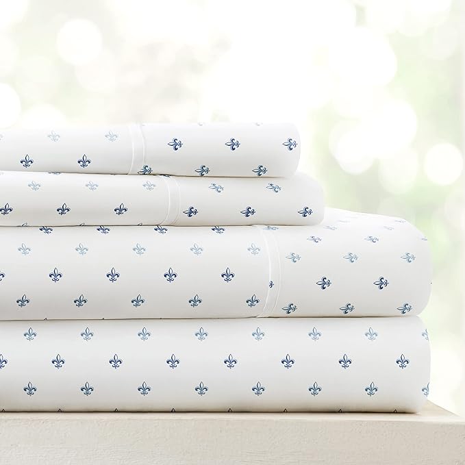 Linen Market 4 Piece Full Bedding Sheet Set (Navy Blue Lilies) - Sleep Better Than Ever with These Ultra-Soft & Cooling Bed Sheets for Your Full Size Bed - Deep Pocket Fits 16" Mattress - LeafyLoom