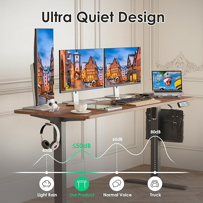 STARY Electric Adjustable Height Sit Stand Home Office Desk with Splice Board, 55x24, Rustic Brown/Black Frame - LeafyLoom