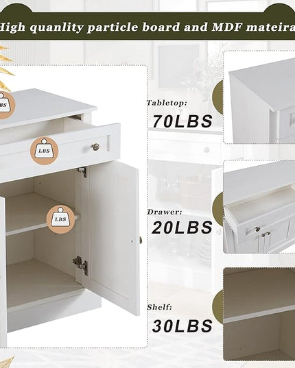 60" Sideboard Storage Buffet Cabinet with 2 Drawers,Wooden Console Table,W/ 4 Doors,Adjustable Shelves,Not Easy to Deform,for Dining Room/Kitchen/Entryway,Antique White - LeafyLoom