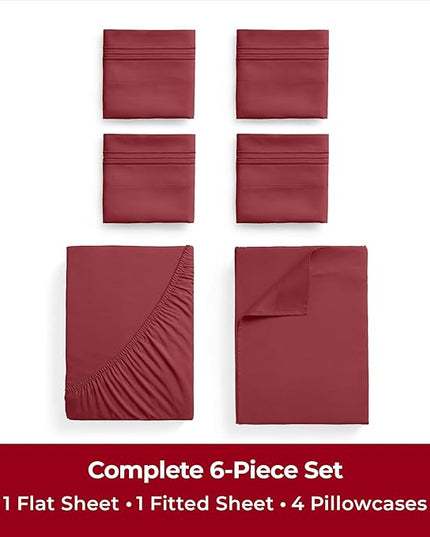 Mellanni Queen Sheets Set - 6 PC Iconic Collection Bedding Sheets & Pillowcases - Luxury, Ultra Soft, Cooling Bed Sheets - Deep Pocket up to 16 inch - 6 PC (Queen, Brick Red w/Extra Pillow Cases) - LeafyLoom
