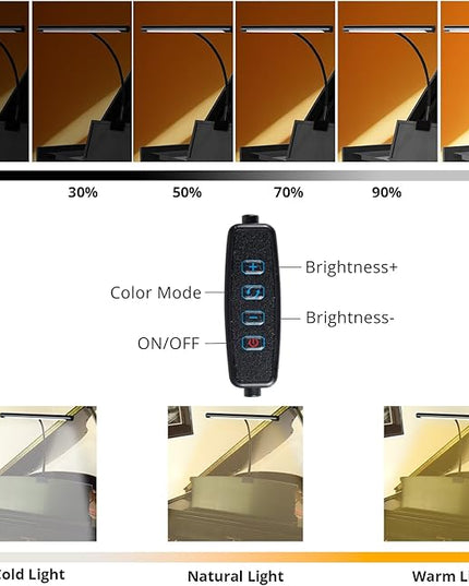 Piano Light with 3 Color Modes, Desk Piano Lamp for Grand Piano, Dimmable Grand Piano Lamp, Wide Illumination Music Stand Light Clip On, Stand Lights for Musicians Digital Pianos - LeafyLoom