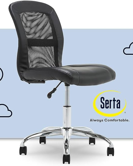 Serta Essential Armless Desk Chair Small TaskChair with Wheels, Breathable Mesh Back, SertaQuality Foam Cushion Seat for Comfort, Functional, Lightweight and Versatile, Task, Black - LeafyLoom