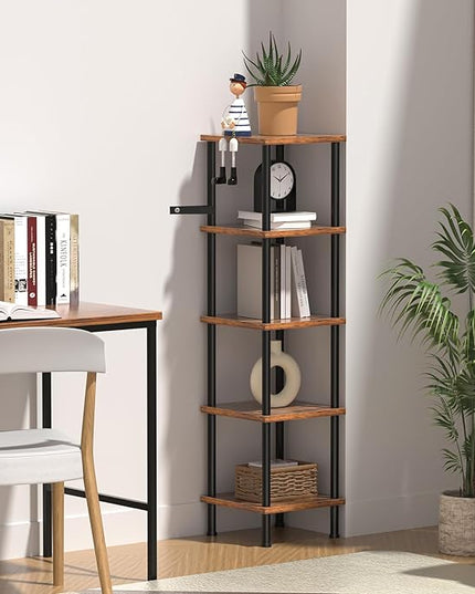 Corner Shelf, Corner Bookcase, Industrial 5-Tier Square Shelf Stand Display Rack,Wall Corner Bookshelf, Living Room, Home Office, Kitchen - LeafyLoom