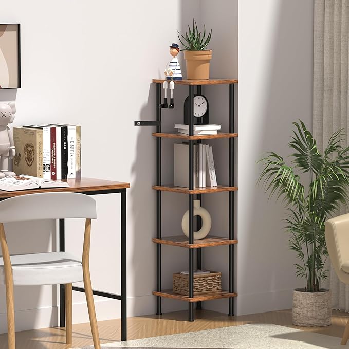 Corner Shelf, Corner Bookcase, Industrial 5-Tier Square Shelf Stand Display Rack,Wall Corner Bookshelf, Living Room, Home Office, Kitchen - LeafyLoom