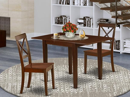 East West Furniture NDBO3-MAH-W Norden 3 Piece Set Contains a Rectangle Dining Room Table with Dropleaf and 2 Wood Seat Chairs, 30x48 Inch, Mahogany - LeafyLoom