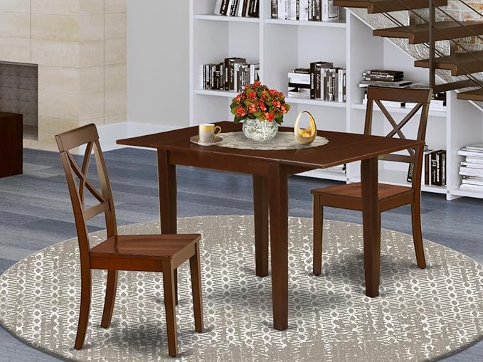 East West Furniture NDBO3-MAH-W Norden 3 Piece Set Contains a Rectangle Dining Room Table with Dropleaf and 2 Wood Seat Chairs, 30x48 Inch, Mahogany - LeafyLoom