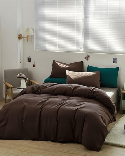 Brown Comforter Set Cal King Coffee Color Bedding Set 3 PCs Solid Chestnut Brown All Season Blanket Set Women Coffee Brown Color Lightweight Comforter Set Cal King Breathable Bed Comforter - LeafyLoom