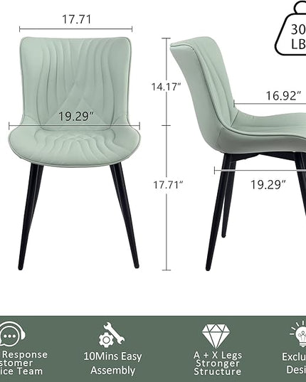 YOUTASTE Sage Green Dining Chairs Set of 2 Upholstered Mid Century Modern Kitchen Dining Room Chairs Armless Faux Leather Accent Chairs Metal Vanity Lounge Chair with Back for Bedrooms, Mint Green - LeafyLoom
