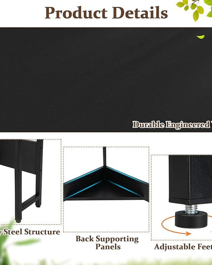 Corner Desk with Charging Station & USB Port, 90-degree Triangle Computer Workstation w/Storage Shelf, Metal Frame, Space-saving Laptop PC Desk for Small Space, Home Office (Black) - LeafyLoom