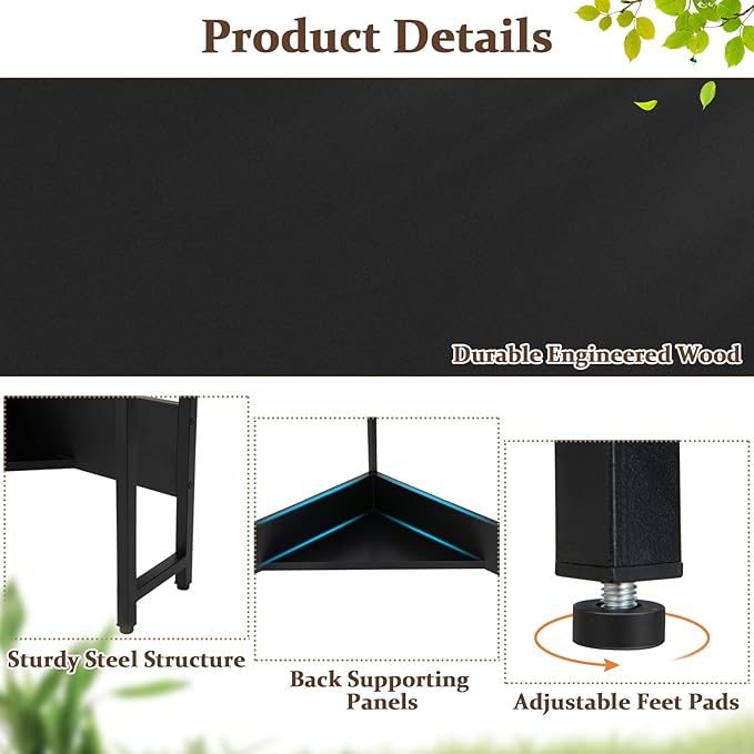 Corner Desk with Charging Station & USB Port, 90-degree Triangle Computer Workstation w/Storage Shelf, Metal Frame, Space-saving Laptop PC Desk for Small Space, Home Office (Black) - LeafyLoom