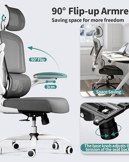 Office Chair Ergonomic Desk Chair, 330 LBS Home Mesh Office Desk Chairs with Wheels, Comfortable Gaming Chair, High Back Office Chair for Long Hours, Office Chair for Study and Work (White) - LeafyLoom