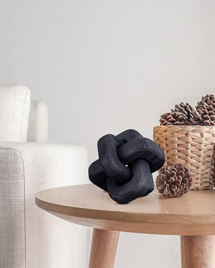 Black Wooden Knot Bohemian Decoration Hand-Carved Knot Black Coffee Table Decoration Suitable for Modern Home Bedroom Living Room Minimalist Decoration (Black) - LeafyLoom