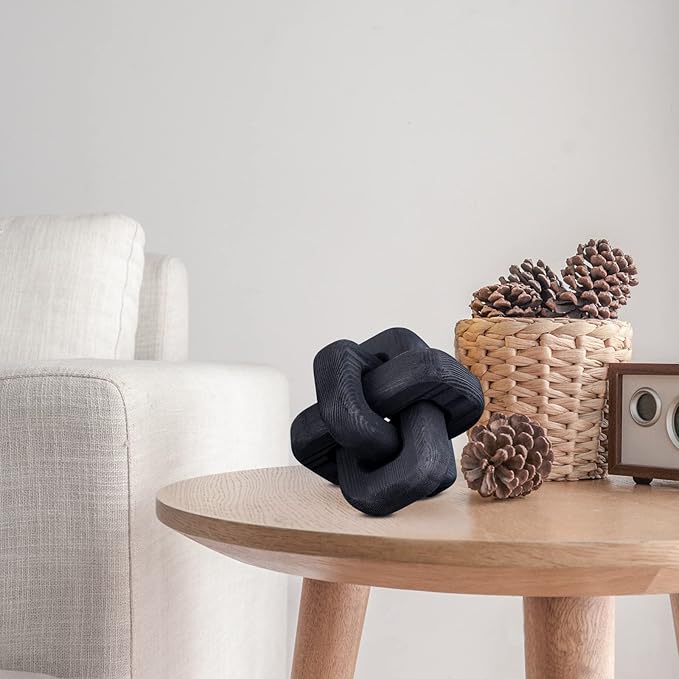 Black Wooden Knot Bohemian Decoration Hand-Carved Knot Black Coffee Table Decoration Suitable for Modern Home Bedroom Living Room Minimalist Decoration (Black) - LeafyLoom