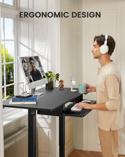 ErGear Large Electric Standing Desk with Keyboard Tray, 63x28 Inches Adjustable Height Sit Stand Up Desk, Home Office Desk Computer Workstation, Black - LeafyLoom