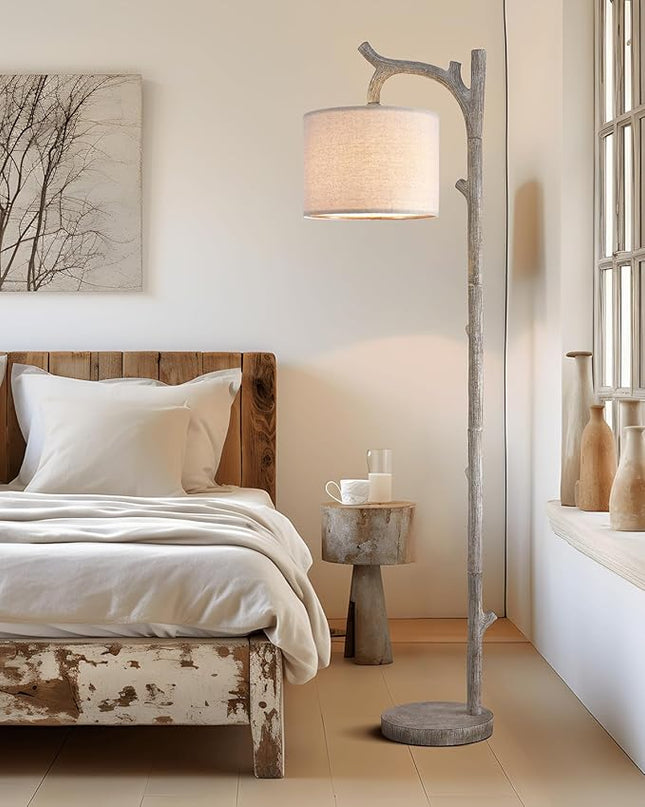 OYEARS Rustic Farmhouse Tree Trunk Floor Lamp Classic Country Wood Grain Resin Vintage 61.25" Standing Floor Lamp Retro Decorative Lamp for Bedroom Living Room Office… - LeafyLoom