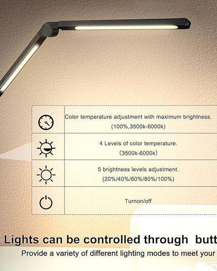 LED Desk Lamp with Clamp Flexible 3 Sections Swing Arm 2 Light Sources Desk Light, 4 Color Modes & 5 Brightness, Eye Caring Led Table Light with Memory Function for Table Lamps for Office - LeafyLoom