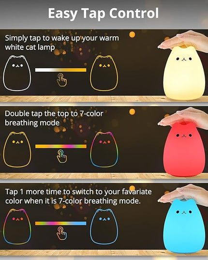 GoLine Cat Lamp Kids Night Light Gifts for 3 4 5 Year Old Girls Teen Girls,Kawaii Kitty Baby Nursery Lamp for Bedroom,AAA Battery Charge(Not Including) - LeafyLoom