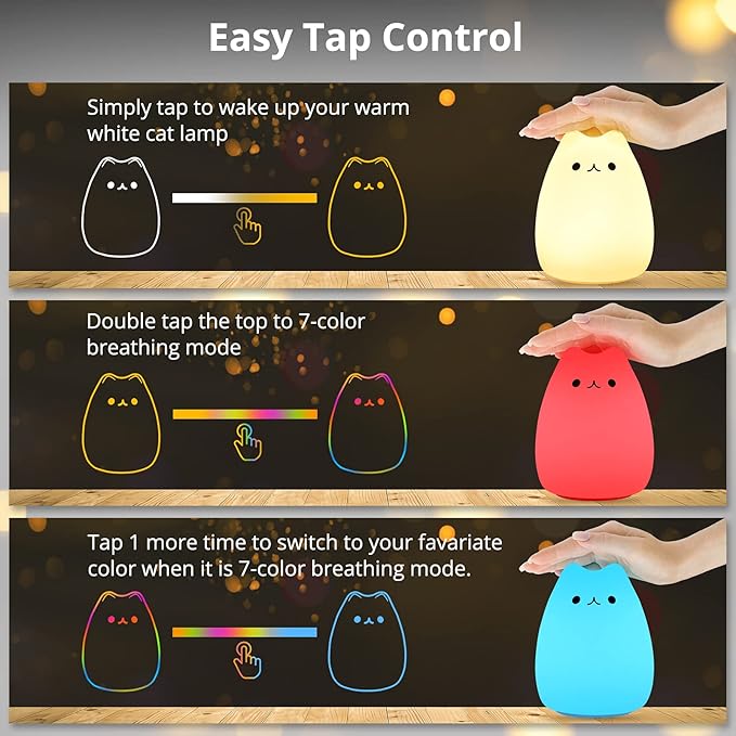GoLine Cute Night Lights for Kids, Kawaii Decor Cat Lamp,Best Christmas Birthday Gifts for Girls Baby Women Wife (Mini Size) - LeafyLoom