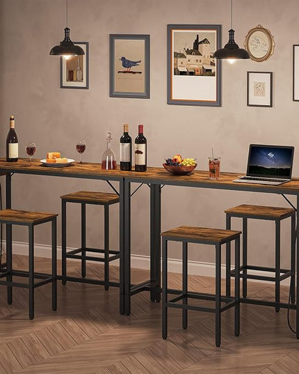 HOOBRO Bar Table Set with Power Outlet, 47.2“ Bar Table and Chairs Set, 3-Piece Pub Table Set, Kitchen Bar Height Table with Stools of 2, for Living Room, Dining Room, BF46UBT01 - LeafyLoom
