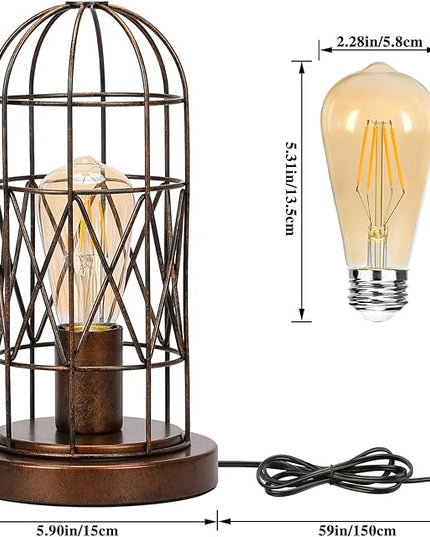 Small Touch Lamp, Industiral Table Lamp with Antique Bronze Cage, 3 Way Dimmable Bedside Lamp Vintage Nightstand Lamp Steampunk Edison Lamp for Bedroom Living Room Kitchen, LED Bulb Included - LeafyLoom