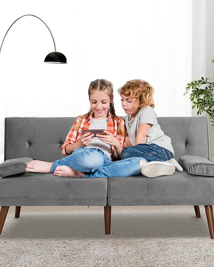 Shintenchi Futon Sofa Bed, Convertible Couch Bed Loveseat, Modern Futon Recliner Sleeper, Small Lazy Futon Set for Living Room, Office, Apartment, Light Gray - LeafyLoom