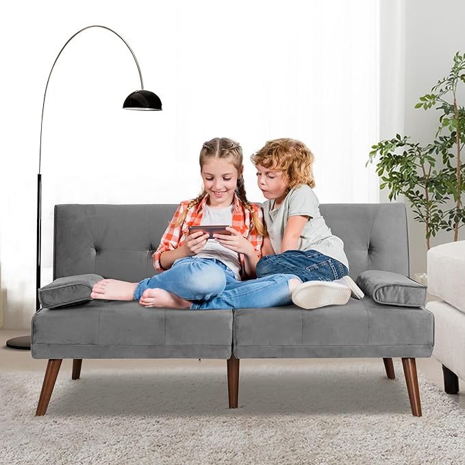 Shintenchi Futon Sofa Bed, Convertible Couch Bed Loveseat, Modern Futon Recliner Sleeper, Small Lazy Futon Set for Living Room, Office, Apartment, Light Gray - LeafyLoom