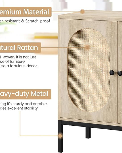 GAOMON Sideboard Buffet Cabinet, Rattan Storage Cabinet, Wood Accent Cabinet with Door and Shelf, Console Cabinet with Storage, Sideboard Cabinet for Hallway, Entryway, Living Room (Natural) - LeafyLoom
