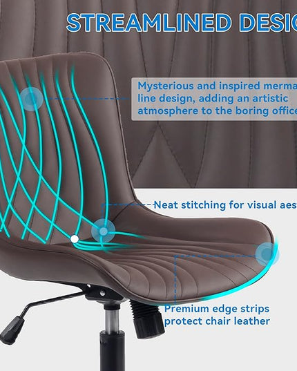 YOUNIKE Office Chair, Armless Desk Chair with Wheels, Home Office Computer Task Chairs, Modern Faux Leather Upholstered Vanity Chair, Adjustable Swivel Rocking Chair with Back, Espresso Brown - LeafyLoom