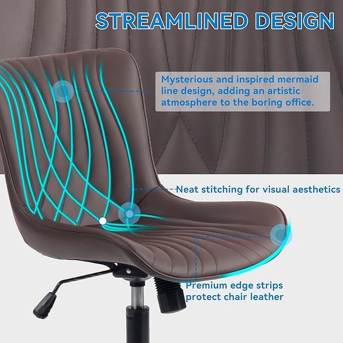 YOUNIKE Office Chair, Armless Desk Chair with Wheels, Home Office Computer Task Chairs, Modern Faux Leather Upholstered Vanity Chair, Adjustable Swivel Rocking Chair with Back, Espresso Brown - LeafyLoom