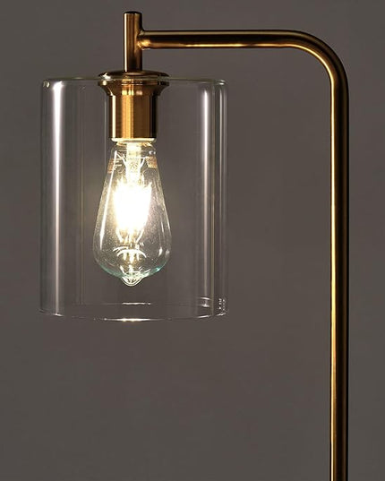 Brightech Elizabeth LED Floor lamp, Tall Lamp with Glass Shade & Edison Bulb, Industrial Lamp for Living Rooms & Offices, Vintage Standing Lamp for Bedroom in Farmhouse or Rustic Style - Gold - LeafyLoom