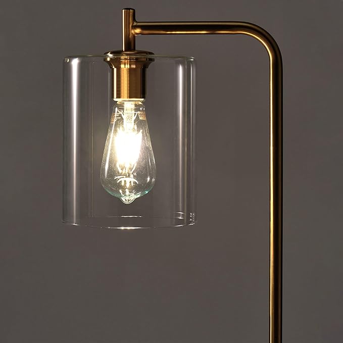 Brightech Elizabeth LED Floor lamp, Tall Lamp with Glass Shade & Edison Bulb, Industrial Lamp for Living Rooms & Offices, Vintage Standing Lamp for Bedroom in Farmhouse or Rustic Style - Gold - LeafyLoom