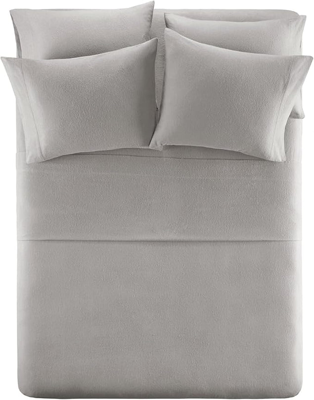 Comfort Spaces Cotton Flannel Breathable Warm Deep Pocket Sheets with Pillow Case Bedding, King, Grey Solid 4 Piece - LeafyLoom