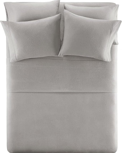 Comfort Spaces Cotton Flannel Breathable Warm Deep Pocket Sheets with Pillow Case Bedding, Full, Grey Solid 4 Piece - LeafyLoom